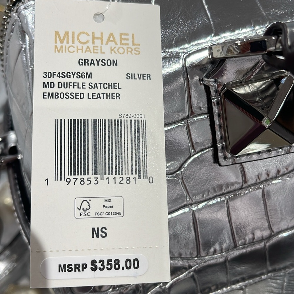 Michael Kors Grayson Medium Metallic Crocodile Embossed Leather Satchel
Silver - Picture 9 of 16